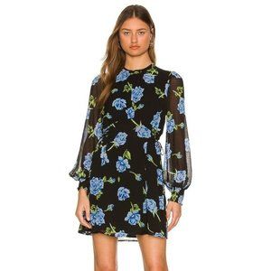 Free People Samantha Lace Up Floral Lined Mini Dress in Black Combo Size M